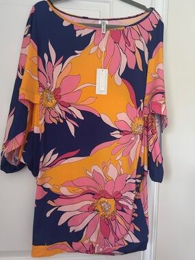 Trina Turk Navy Blue, Yellow & Pink Floral Swim Coverup